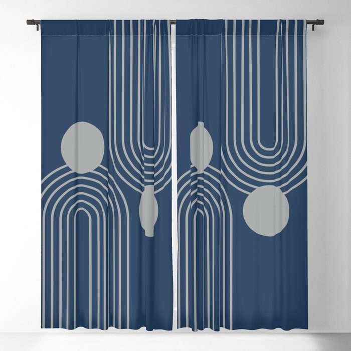 Mid Century Modern Geometric 196 in Navy Blue Grey Blackout Curtain
