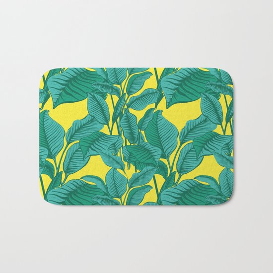 Exotic Tropical Palm Leaf Print - Lime Bath Mat