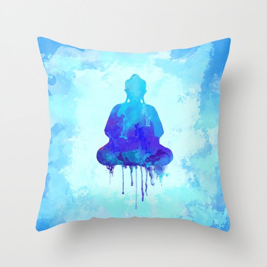 Watercolor zen Buddha blue Throw Pillow
