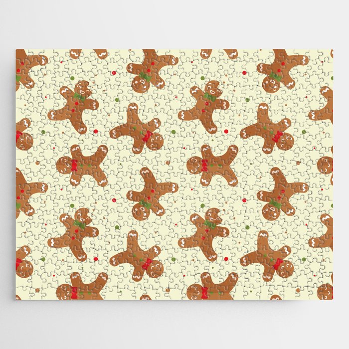 Christmas Pattern Retro Gingerbread Cookie Jigsaw Puzzle