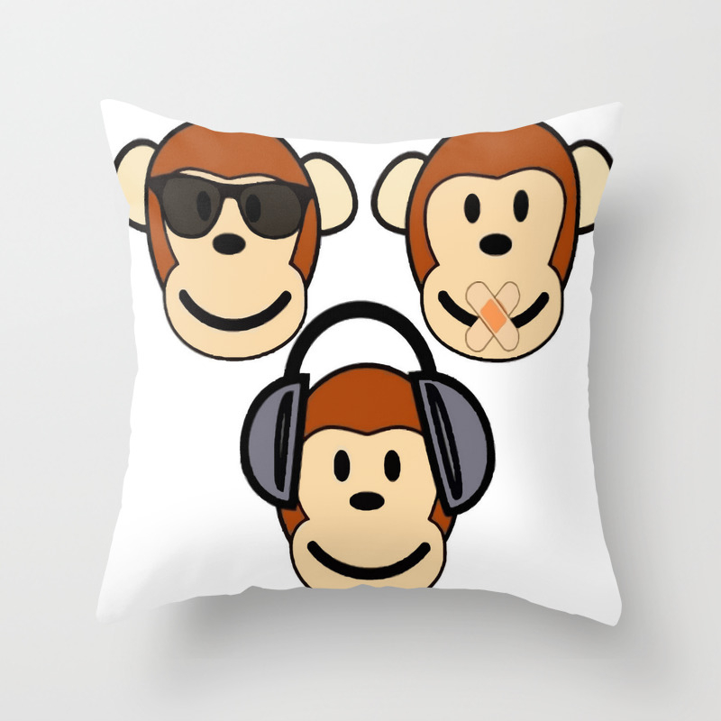 illustration of cartoon three monkeys see hear speak no evil throw pillow by taiche society6 illustration of cartoon three monkeys see hear speak no evil throw pillow by taiche