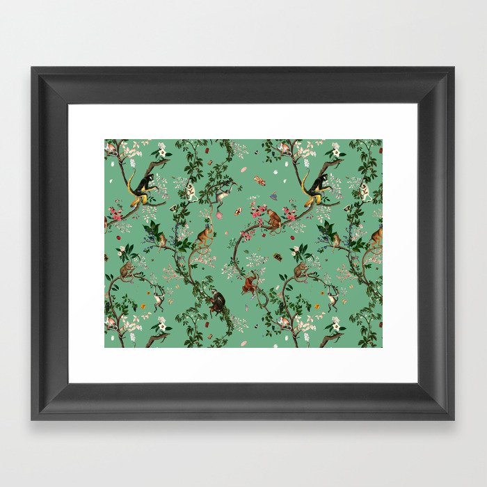 Monkey World Green Framed Art Print