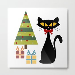 Mid Century Christmas cat Metal Print