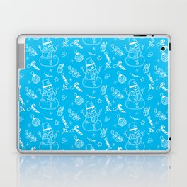 Turquoise and White Christmas Snowman Doodle Pattern Laptop Skin