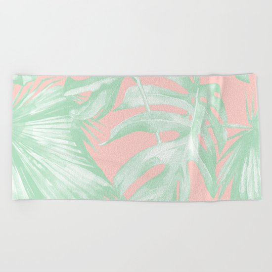 Island Love Seashell Pink + Light Green Beach Towel
