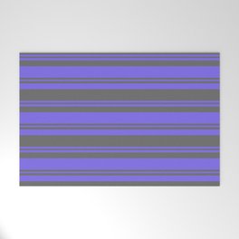 [ Thumbnail: Medium Slate Blue and Dim Gray Colored Pattern of Stripes Welcome Mat ]