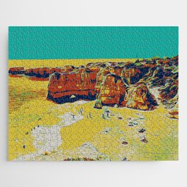 Nature landscape illustration - Algarve Portugal vintage travel, beach Jigsaw Puzzle