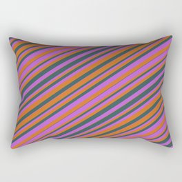 [ Thumbnail: Chocolate, Dark Slate Gray, and Orchid Colored Striped Pattern Rectangular Pillow ]