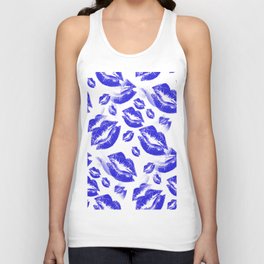 Two Kisses Collided Lip Affectionate Bold Blue Lips Pattern Unisex Tank Top