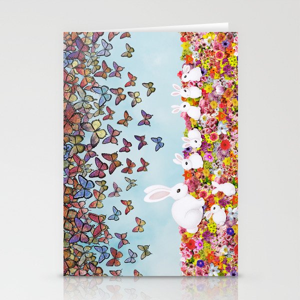 bunnies, flowers, and butterflies Stationery Cards