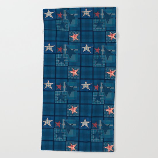Blue denim patchwork . Beach Towel