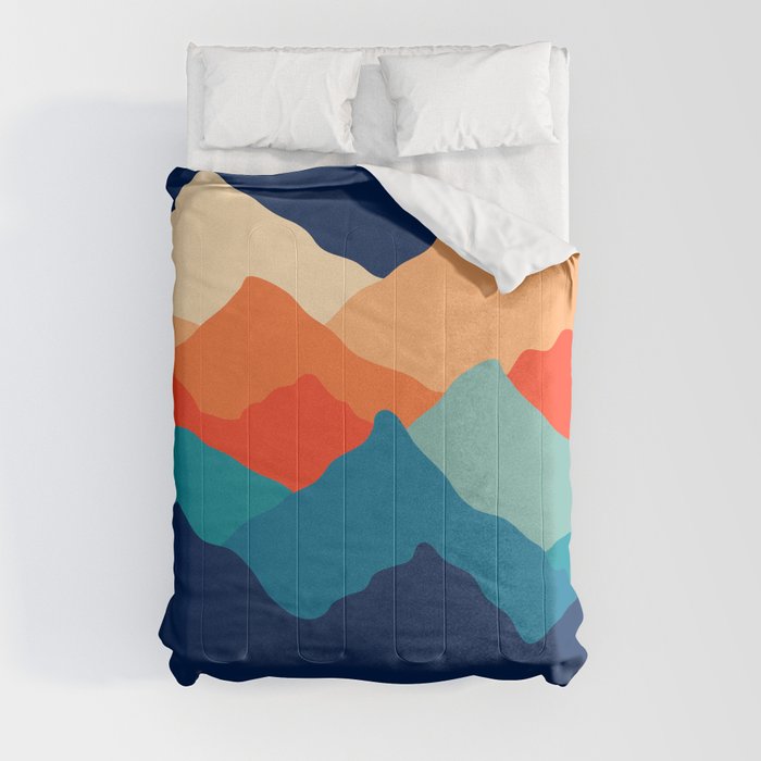 Retro 70s and 80s Classic Vintage Palette Mid-Century Minimalist Mountains Abstract Art Comforter