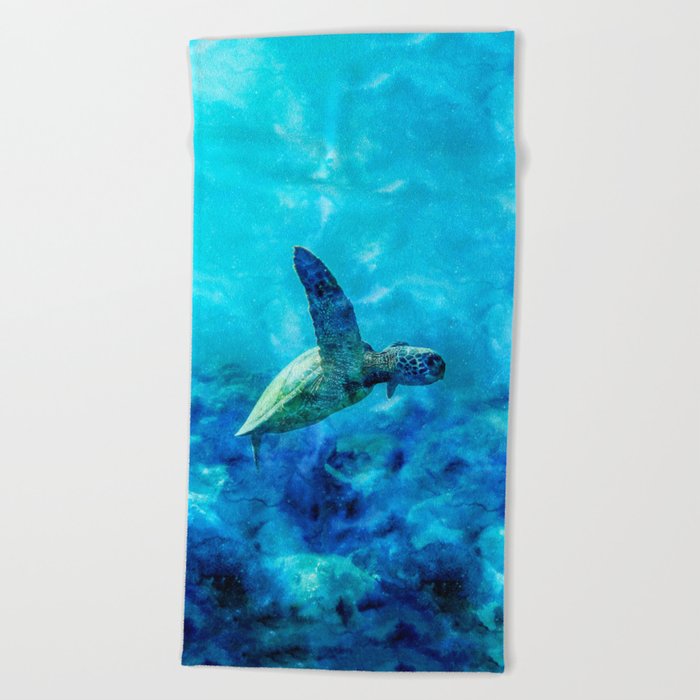 Sea Turtle Into The Deep Blue Beach Towel