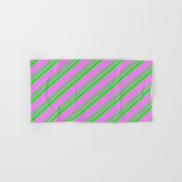 [ Thumbnail: Lime and Violet Colored Striped Pattern Hand & Bath Towel ]