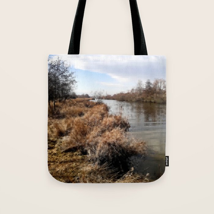 River flow at the end of winter pixel art Tote Bag