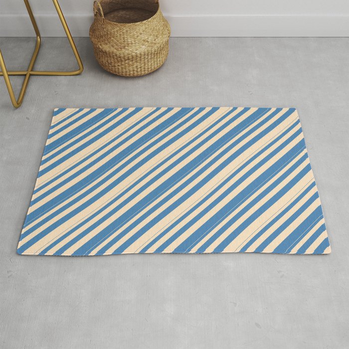 Blue and Bisque Colored Lines/Stripes Pattern Rug