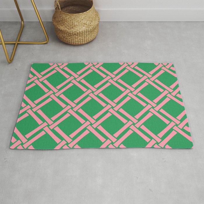 Classic Bamboo Trellis Pattern 236 Pink and Green Rug