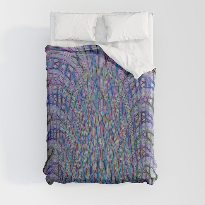 Neon Violet Line Abstract Pattern Duvet Cover