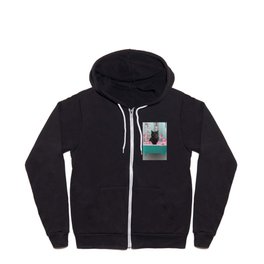 SNOKI - Black cat in turquoise Bathtub with Lotos Flowers Zip Hoodie