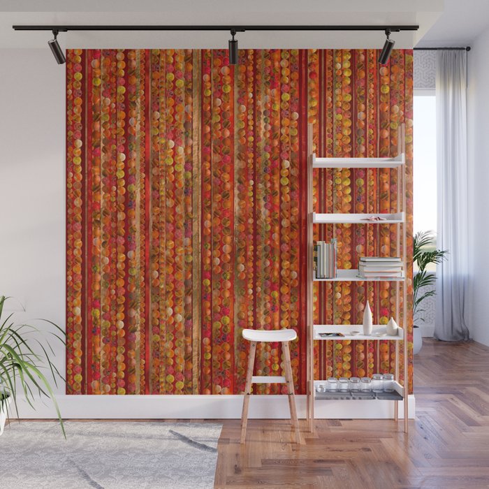 Red Gemstone Beads and Stripes  Wall Mural
