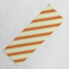 [ Thumbnail: Light Yellow & Chocolate Colored Pattern of Stripes Yoga Mat ]