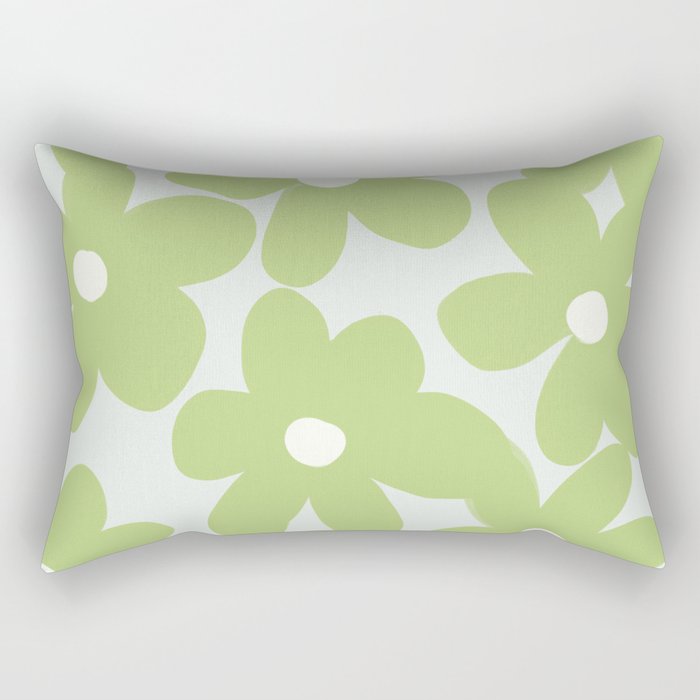 70s Pastel Sage Green Flowers Rectangular Pillow