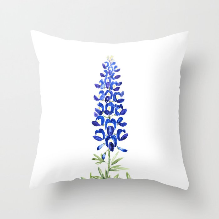 Texas bluebonnet in watercolor Throw Pillow
