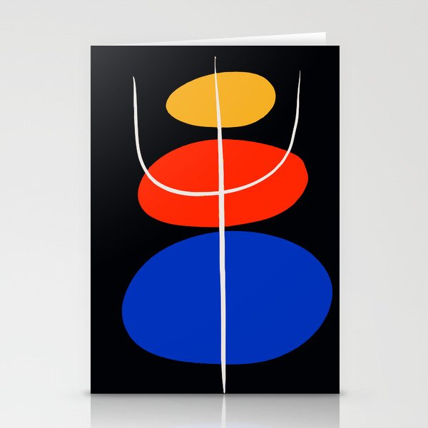 Abstract black minimal art with red yellow and blue Stationery Cards