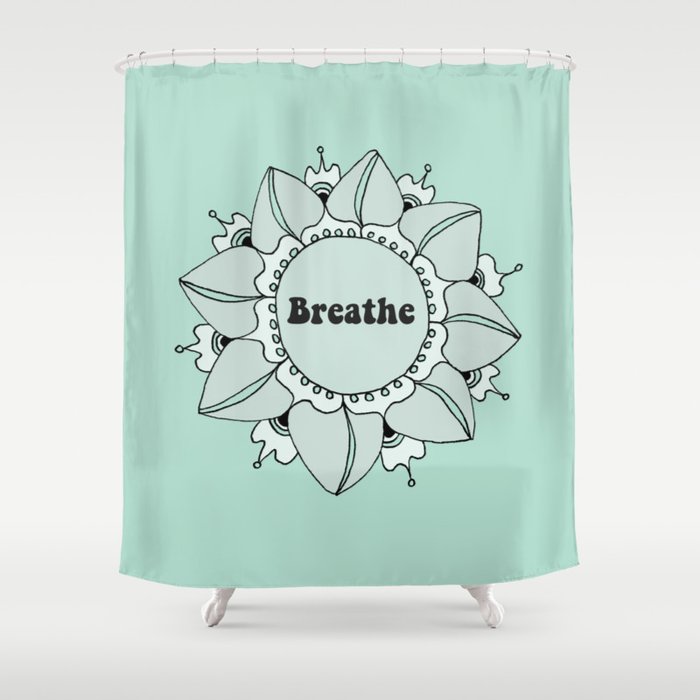 Breathe Yoga Boho Mandala Light Blue Green Shower Curtain