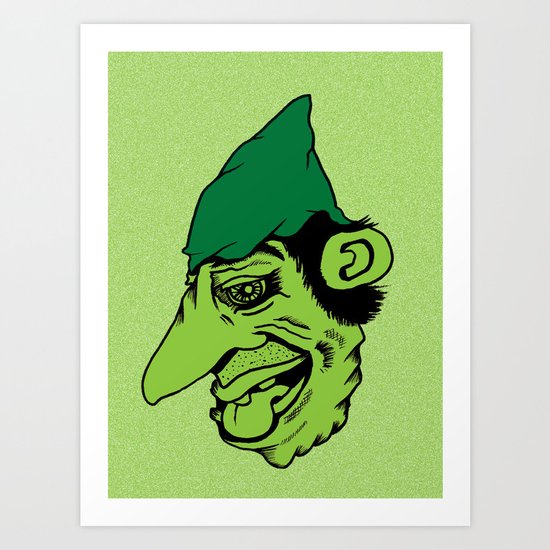 Sinister Little Green Man Wearing a Cloth Napkin as a Hat Art Print