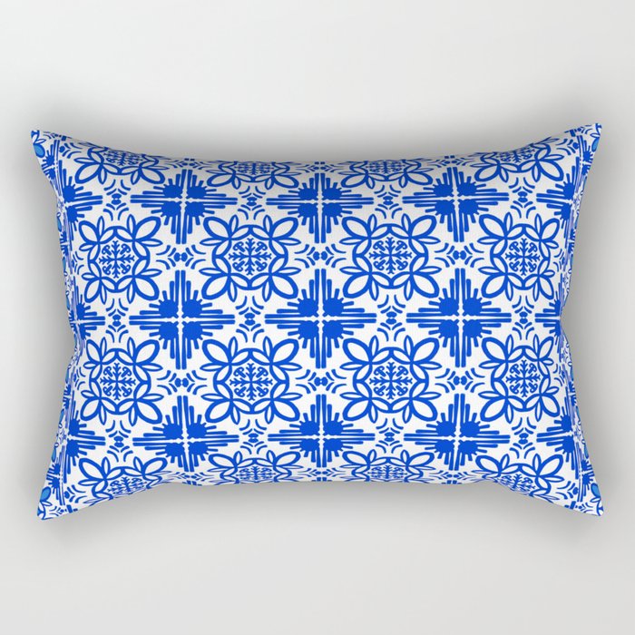 Cheerful Retro Modern Kitchen Tile Layered Pattern Delft Blue Rectangular Pillow