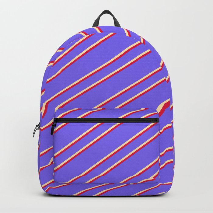 Medium Slate Blue, Beige, and Crimson Colored Stripes Pattern Backpack