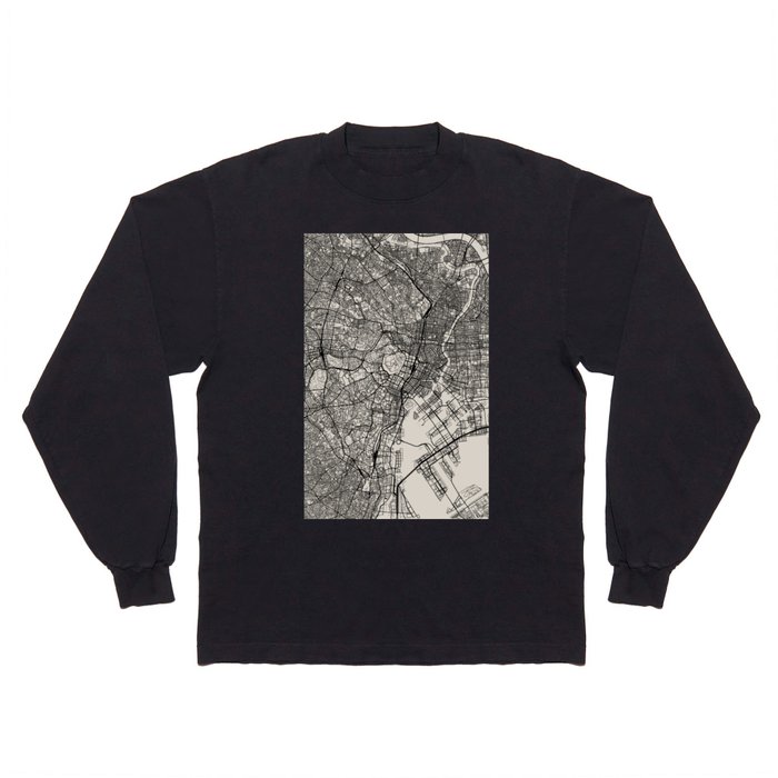 Tokyo - Japan - Authentic Map Black and White Long Sleeve T Shirt