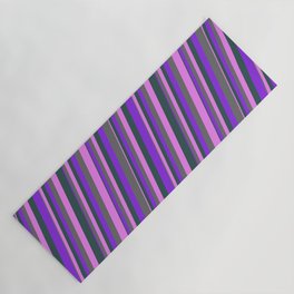 [ Thumbnail: Purple, Dim Grey, Violet, and Dark Slate Gray Colored Lines/Stripes Pattern Yoga Mat ]