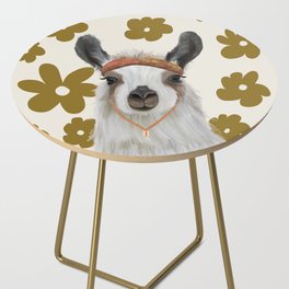 Boho Llama on Retro Flower Pattern Side Table