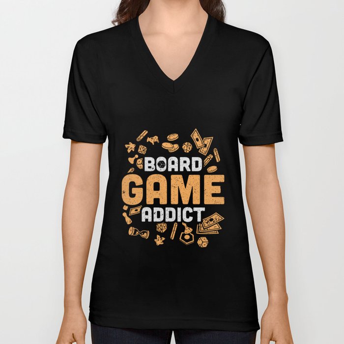Board Game Addict Games Player Fun Funny Playing Design V Neck T Shirt