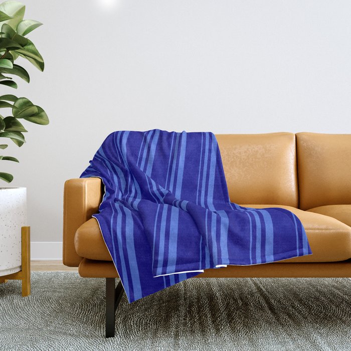 Royal Blue & Dark Blue Colored Striped Pattern Throw Blanket