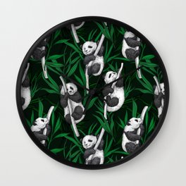 Panda cubs on dark green Wall Clock