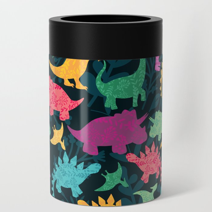 Dino Floral Silhouettes Dark Can Cooler
