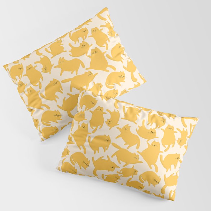 Yellow Silly Cats Pattern Pillow Sham
