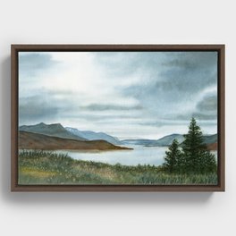 sun through clouds lago grey, landscape watercolor painting Framed Canvas