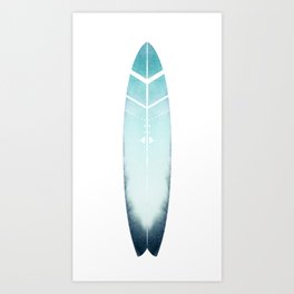 Tribal Surfboard - blue and turquoise shade with tribal pattern  Art Print