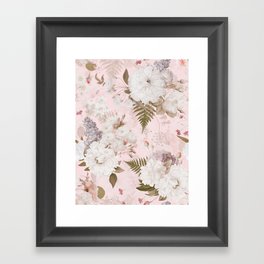 Blush And White Vintage Botanical Spring Flowers And Forest Garden Framed Art Print