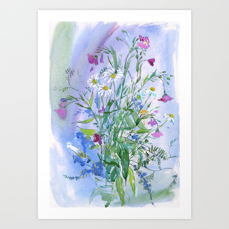 Meadow Flowers Watercolor Painting Art Print By Irinaivanova