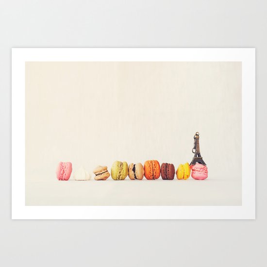 Paris, macaron and the eiffel - Vintage version Art Print