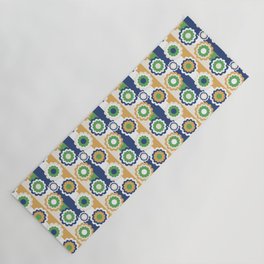 70s Retro Flower Tiles - Brazil Flag Colors Yoga Mat