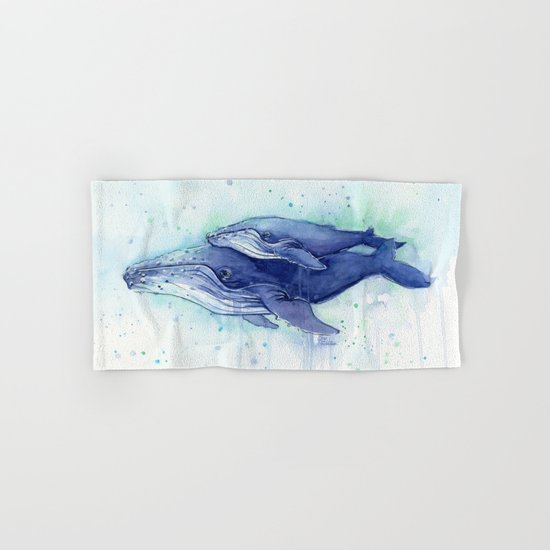 Humpback Whale Watercolor Mom and Baby Painting Whales Sea Creatures Hand & Bath Towel