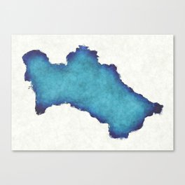 Turkmenistan map with drawn lines and blue watercolor illustration Canvas Print