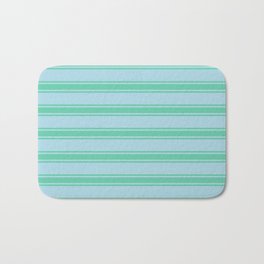 [ Thumbnail: Light Blue & Aquamarine Colored Lines/Stripes Pattern Bath Mat ]