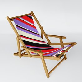 [ Thumbnail: Red, Purple, Beige & Black Colored Pattern of Stripes Sling Chair ]